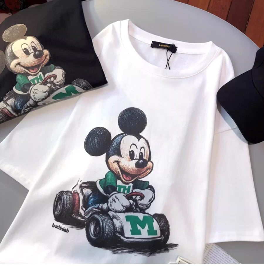 A142 - Vintage Sketch Mickey Mouse Go-Kart Graphic T-Shirt - Premium Heavyweight 100% Cotton (220g) - Retro Racing Style Tee