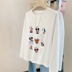 VINESU Navy Blue Vibe! Cartoon Printed Long-Sleeve T-Shirt with Style