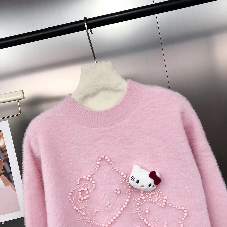 VINESU Ultra-Soft Hello Kitty Sweater with Heavy-Duty Beads 🐱