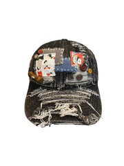 Vinesu H10 - Handmade Reworked Astro Boy Patchwork Cap | One-of-a-Kind Distressed Animation Hat ❤Black