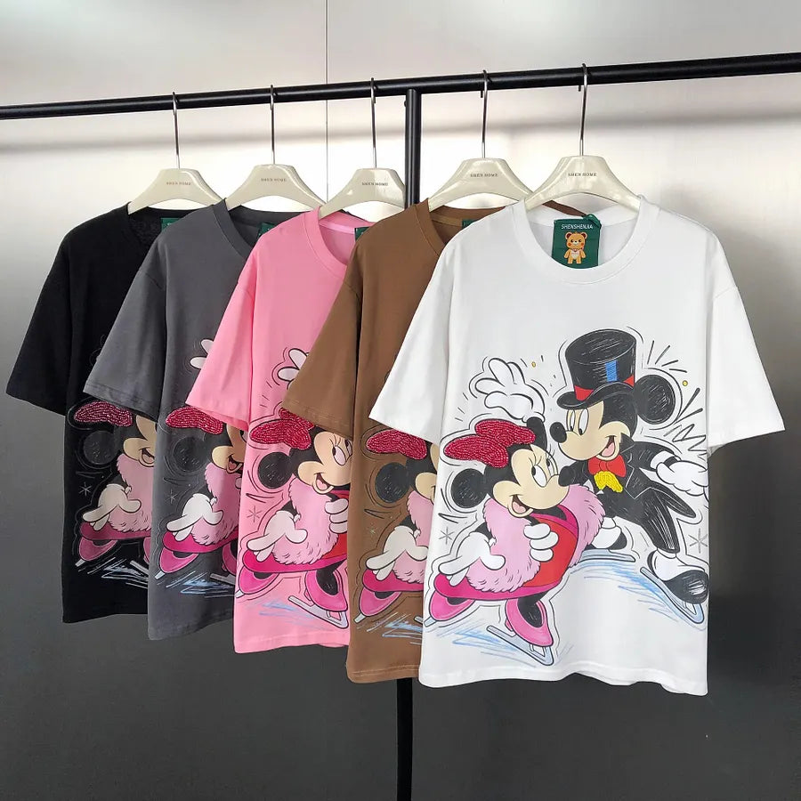 VINESU MKT09 - Vintage Couple Mouse Beaded & Sequin T-Shirt
