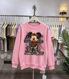 Leopard Street Mickey Graphic Cotton Sweatshirt | Casual Crewneck Pullover