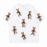 A242 - Handmade 3D Bunny Appliqué Cotton T-Shirt – Soft Artistic Casual Wear