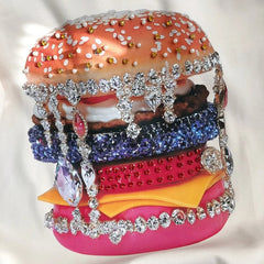 VINESU Pink Edgy-Cute Tee with Heavy Rhinestone Burger Print