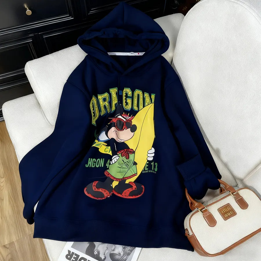 VINESU Street Style MK-Inspired Graphic Hoodie - Oregon Surf Print White Oversized Hoodie