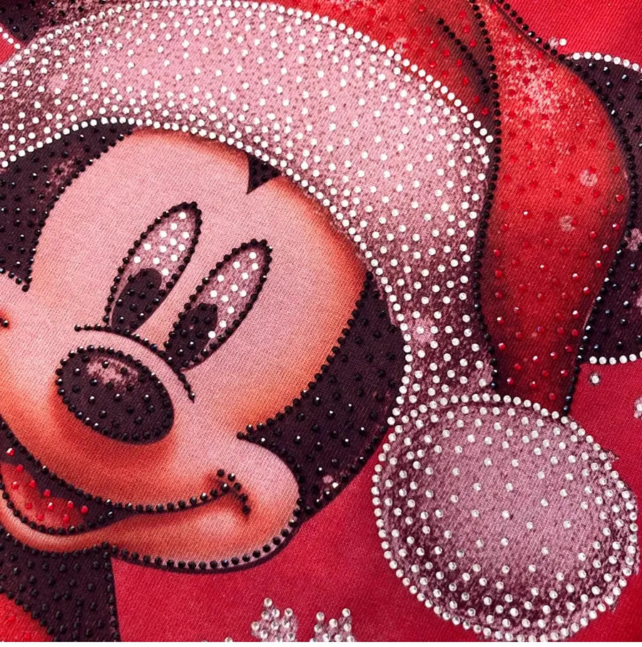 VINESU A08 - New Arrival Christmas Mouse Rhinestone Oversized Tee