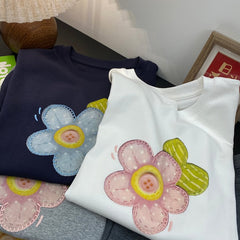 A187 - Embroidered Floral Graphic Tee - Hand-Finished Wildflower Detail - 220g Premium Heavyweight Cotton