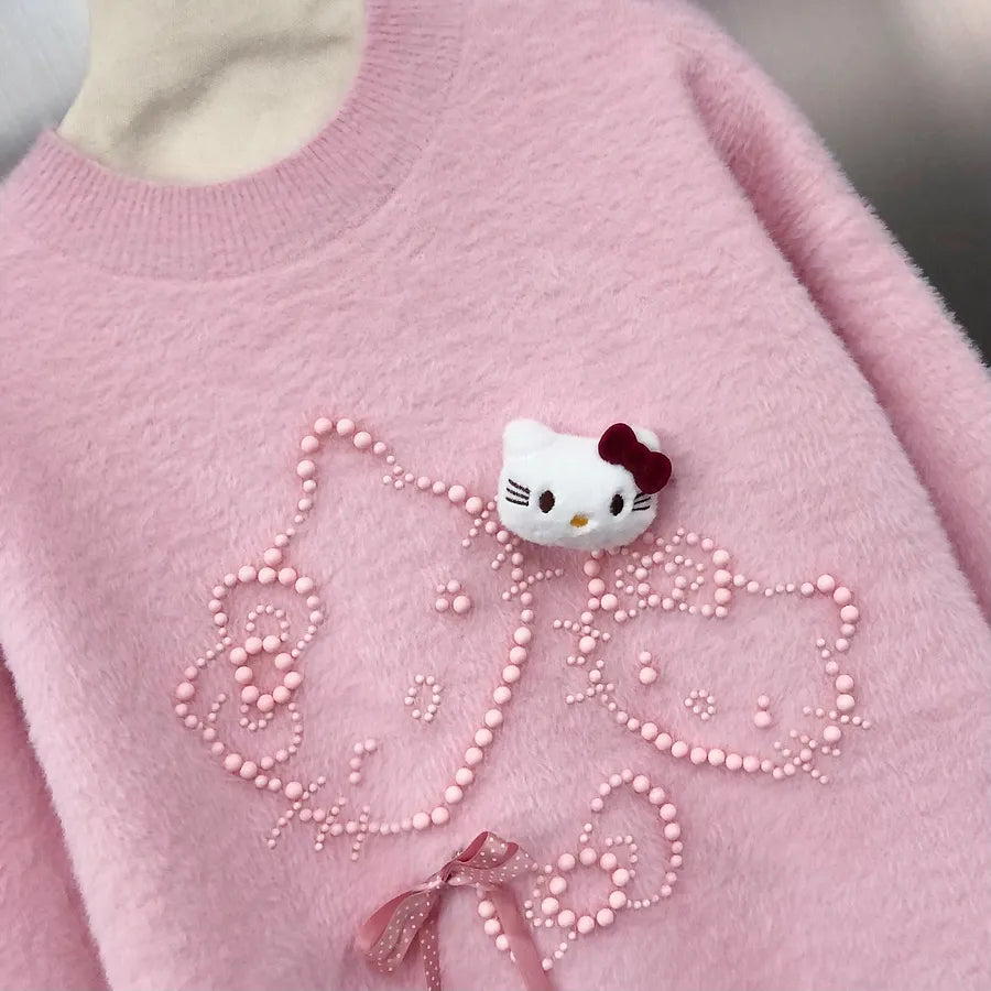 VINESU Ultra-Soft Hello Kitty Sweater with Heavy-Duty Beads 🐱