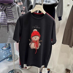 VINESU Christmas Limited Plush Collar T-Shirt ⛄ Snowman Print Festive Winter Top