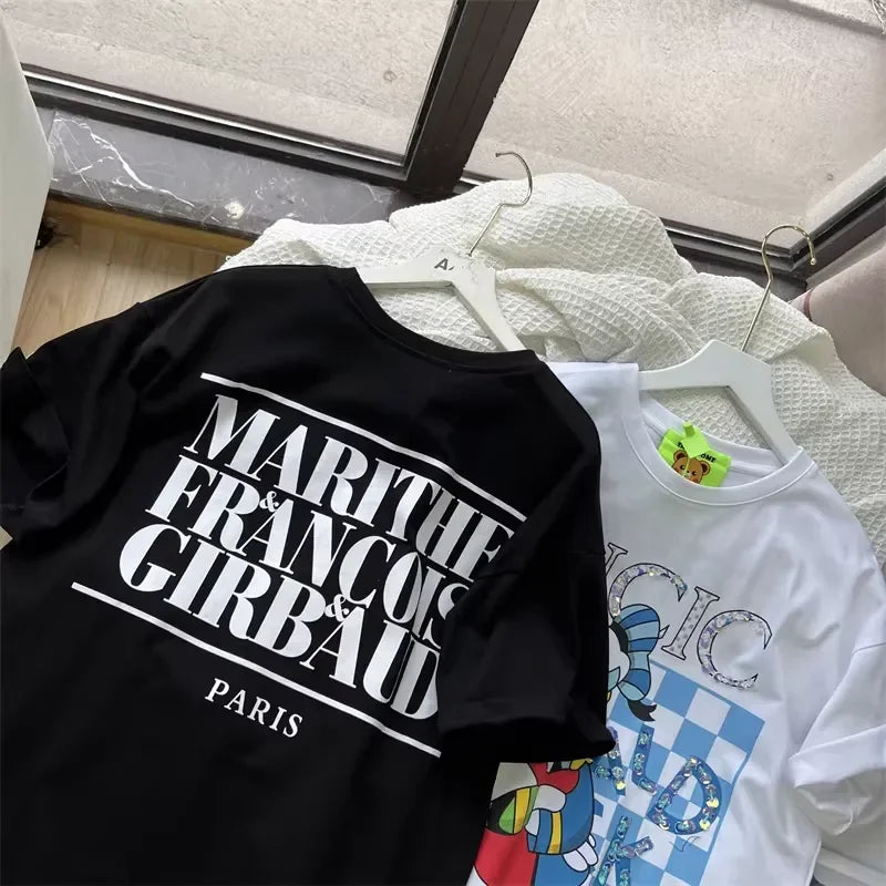 A99 - Luxury Sparkling Donald Duck Sequin Graphic T-Shirt - 220g Premium Breathable Cotton - Hand-Embellished Crystal Bead Embroidery
