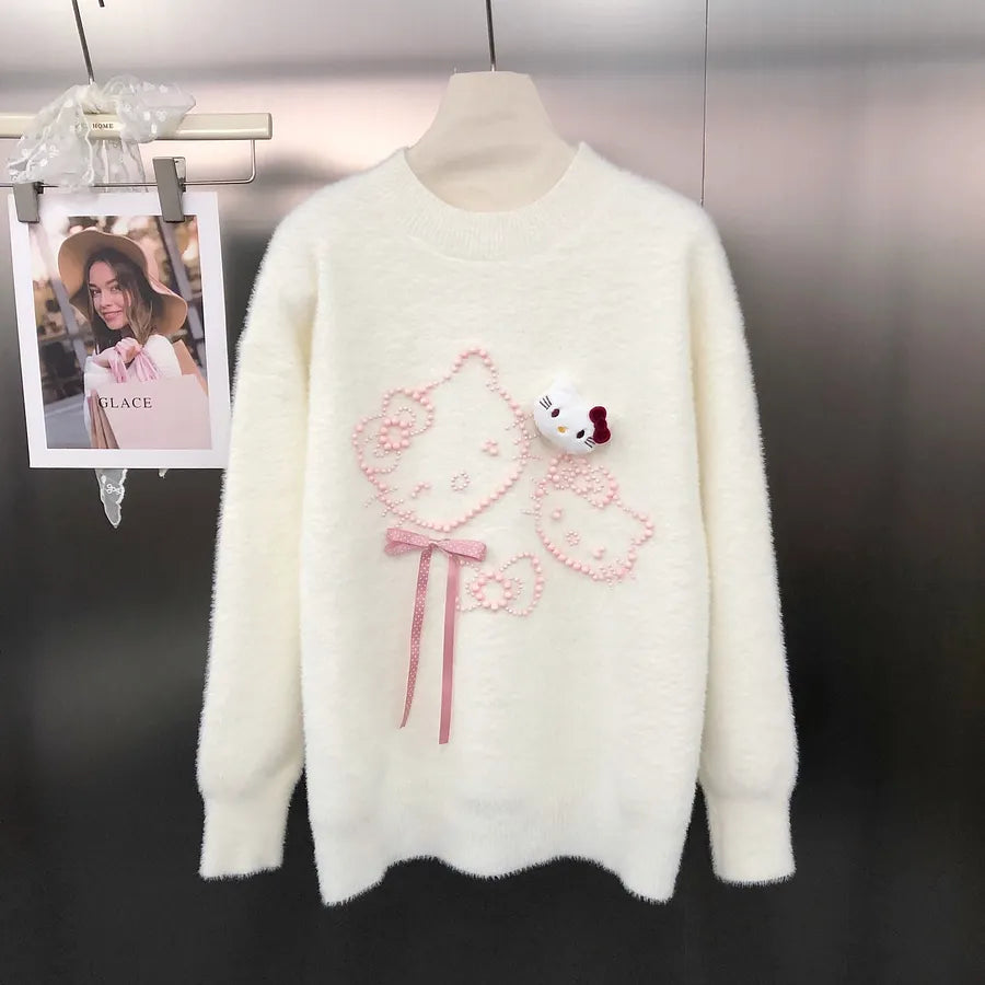 VINESU Ultra-Soft Hello Kitty Sweater with Heavy-Duty Beads 🐱