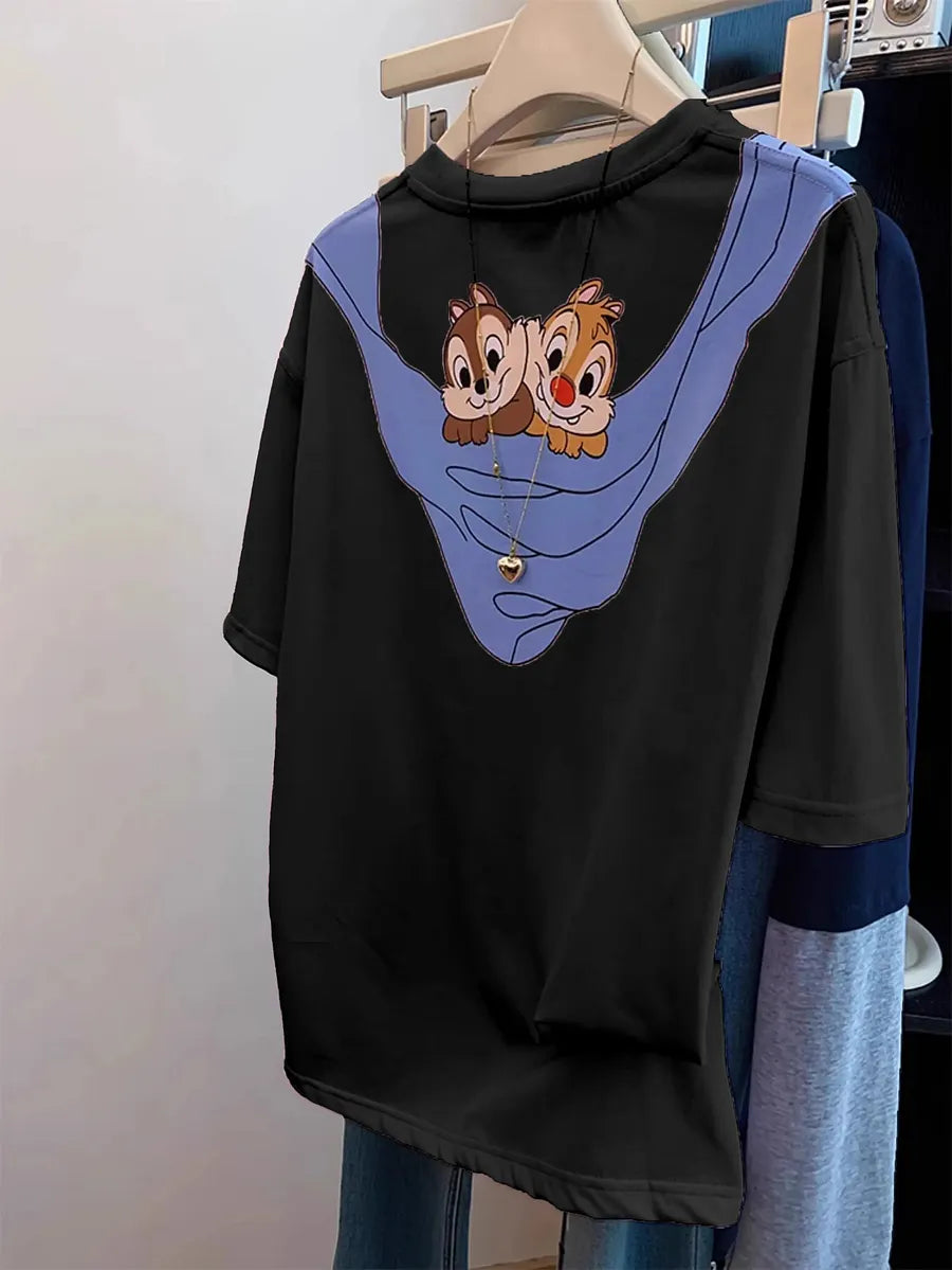 VINESU Playful Chipmunk "Cape" Print T-Shirt (Front & Back Design)