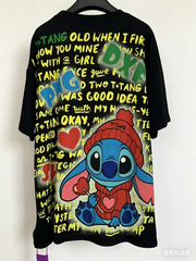 A195 90s Retro Cartoon Fun: Sparkling Stitch Rhinestone Graphic T-Shirt