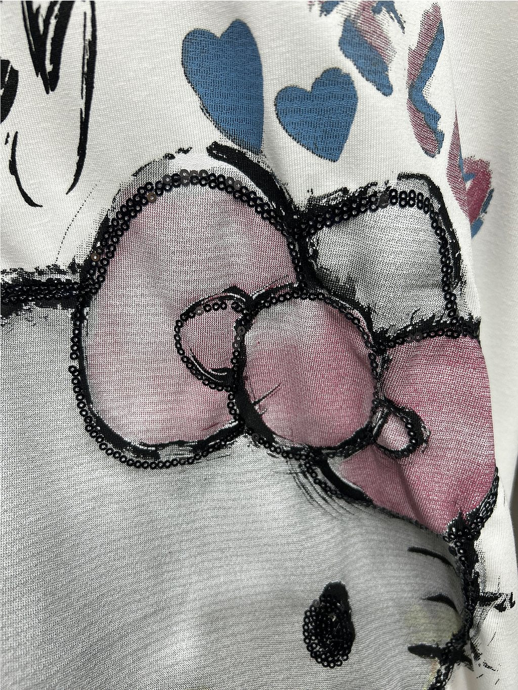 A167 - Hello Kitty Double-Sided Sequin Embroidered T-Shirt - 320g Ultra-Heavyweight Cotton - Oversized Slouchy Fit Luxury Tee