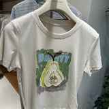 A140 - 220g 100% Cotton Short Sleeve T-Shirt: Pear Pattern, Heavy Hand-beaded Embroidery