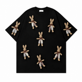 A242 - Handmade 3D Bunny Appliqué Cotton T-Shirt – Soft Artistic Casual Wear