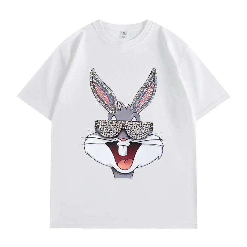 VINESU V786 - Sparkle Bunny Bling Graphic Relaxed Fit T-Shirt
