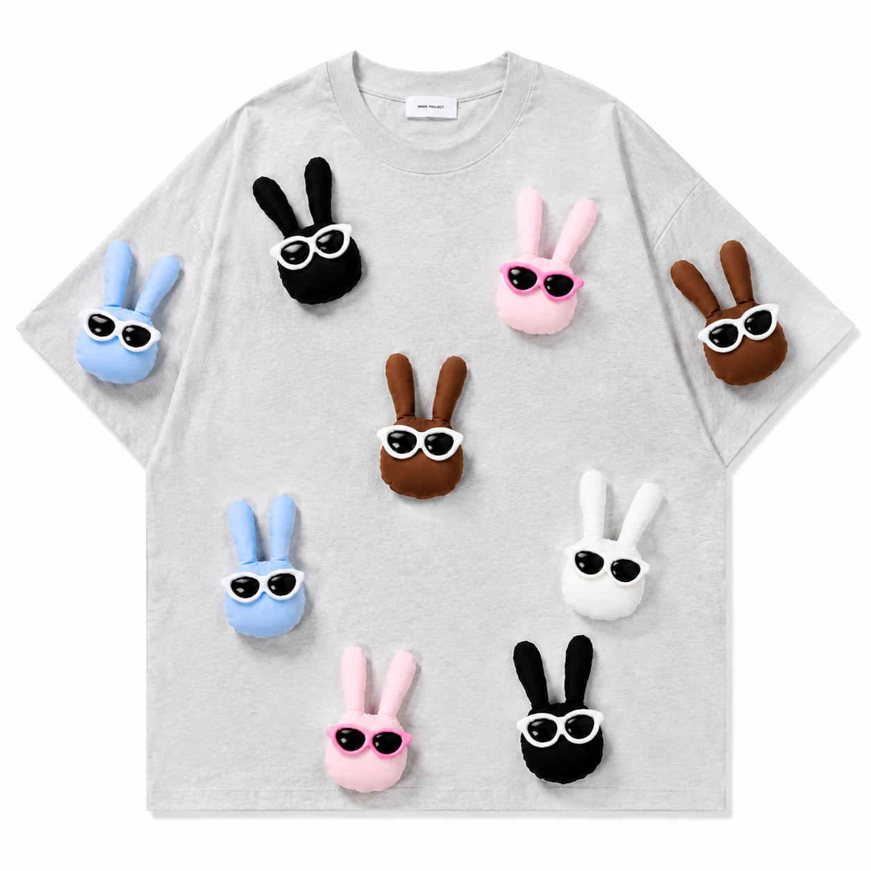 A241 - Cool Bunny Handmade 3D Appliqué T-Shirt | Sunglasses Bunny Cotton Tee (Multi Colors)