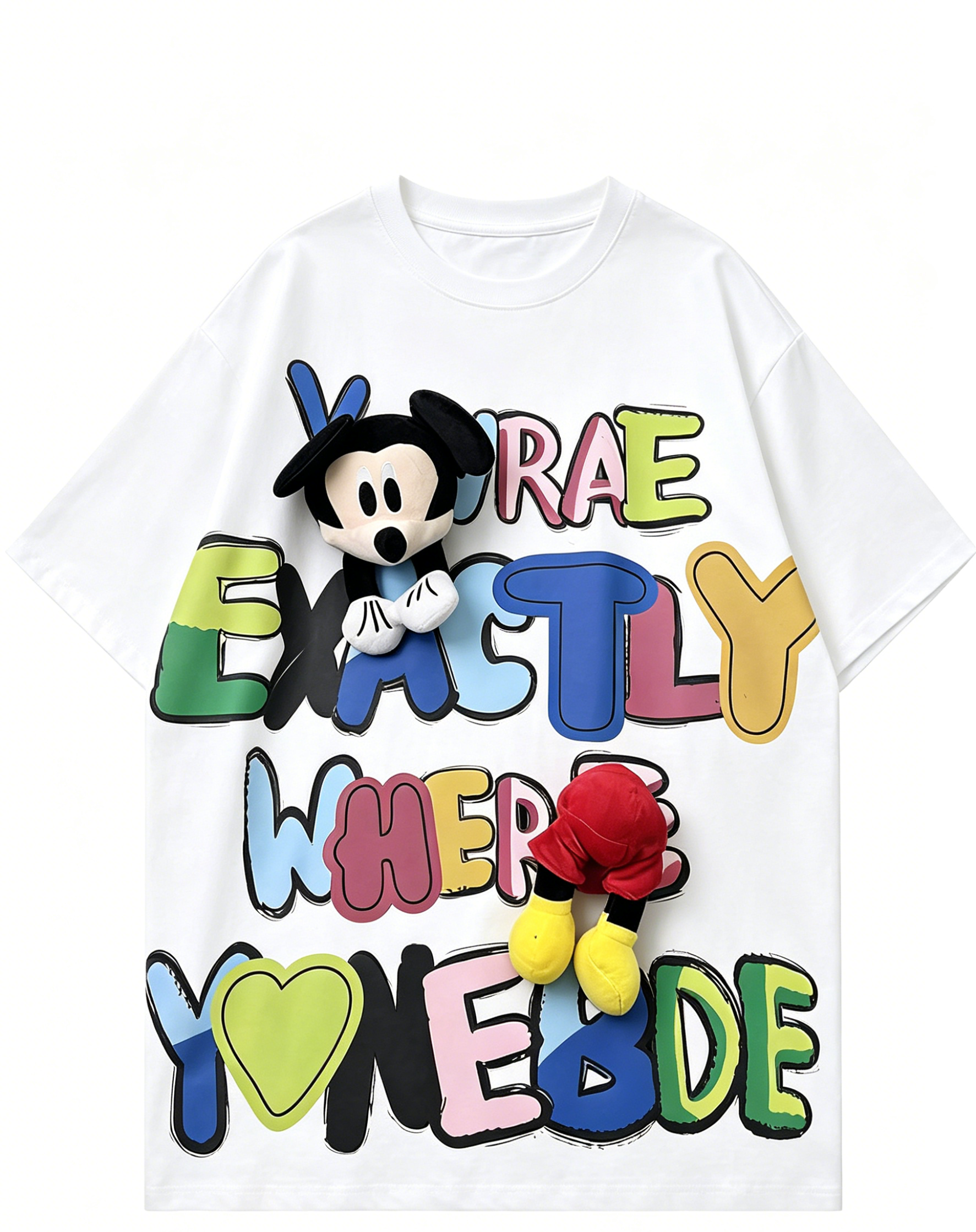 A244 - Mickey Mouse Graffiti Graphic Cotton Tee with 3D Accents