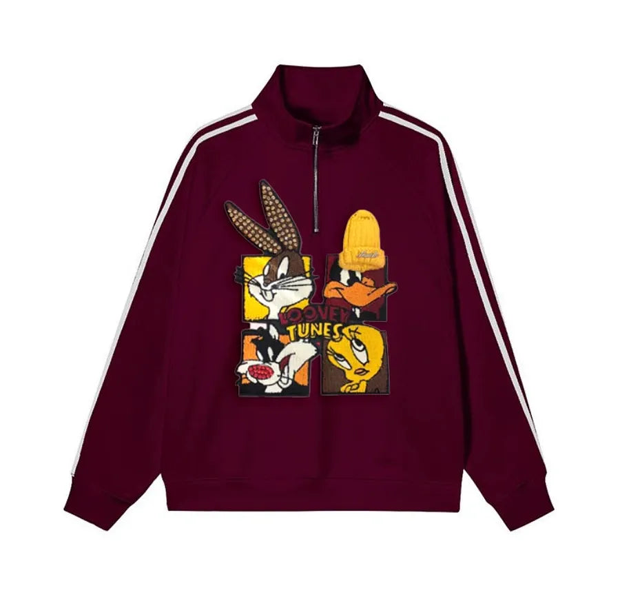 VINESU Looney Tunes - Themed Half - Zip Sweatshirt: Sporty and Cartoon - Filled