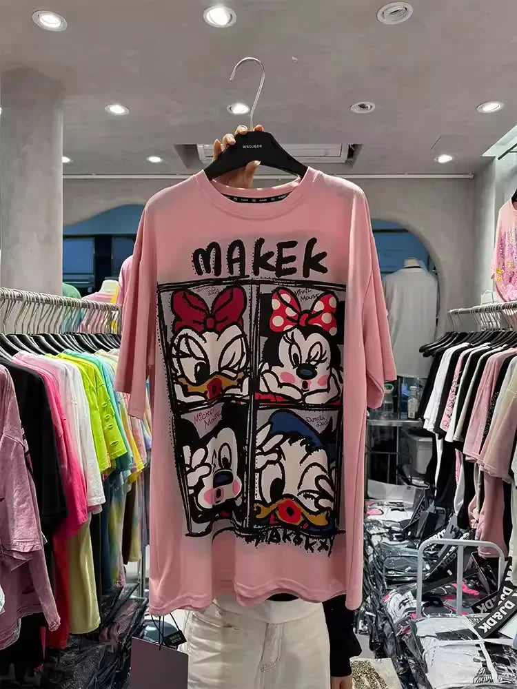 A112 - Premium Texture: Streetwear Aesthetic with Full Rhinestone Craft | Mickey & Friends Vintage Quad-Panel Oversized Tee