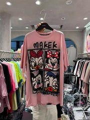 A112 - Premium Texture: Streetwear Aesthetic with Full Rhinestone Craft | Mickey & Friends Vintage Quad-Panel Oversized Tee