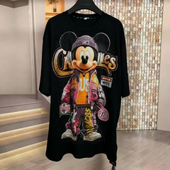 A152 - Hiphop Mickey Mouse Bling T-Shirt - 320g Heavyweight Premium Cotton Tee - Full Color Rhinestone Graphic Oversized Streetwear
