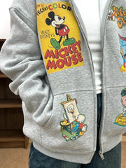 A75 - Vintage Disney Comic Print Distressed Zip-Up Hoodie | Loose Jacket