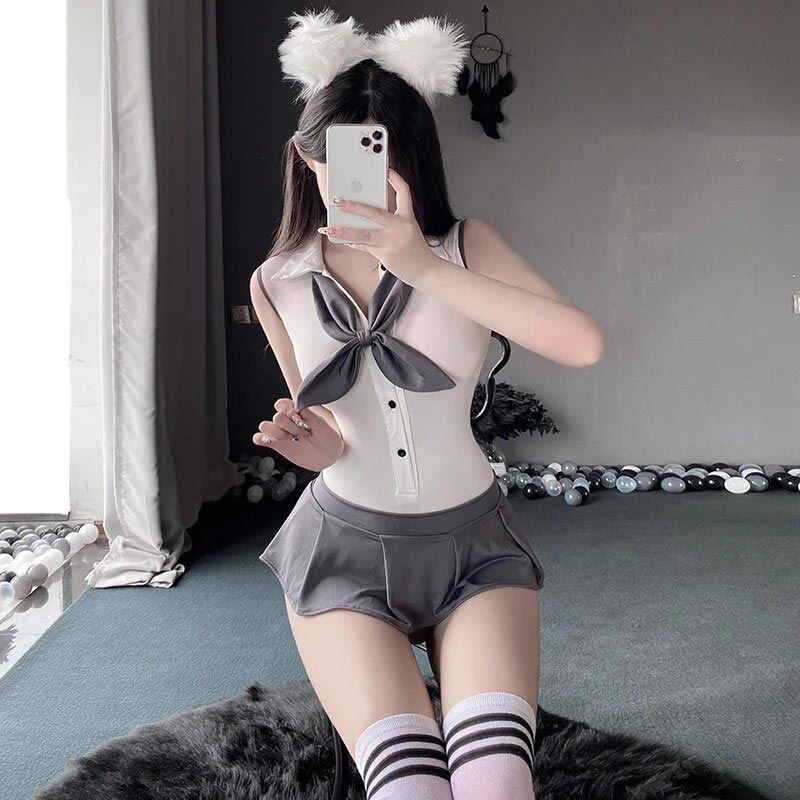 Cute Preppy Halter Jk Uniform Teddy Lingerie