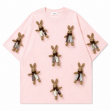 A242 - Handmade 3D Bunny Appliqué Cotton T-Shirt – Soft Artistic Casual Wear
