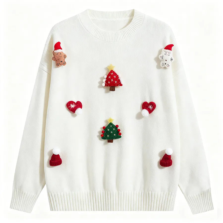 VINESU Christmas Vibe Max🎅 Handmade 3D Felt Decor Red Crewneck Sweater🔥