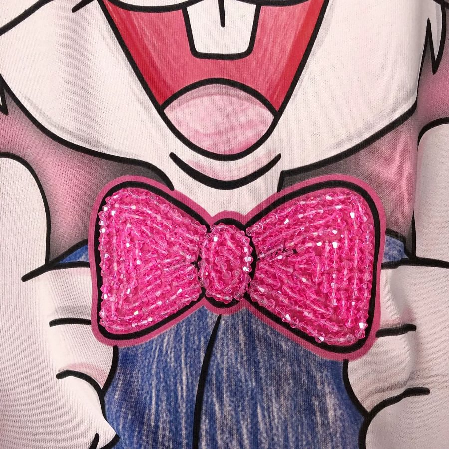 VINESU Bugs Bunny with Beaded - Cute Rabbit Graphic Tee