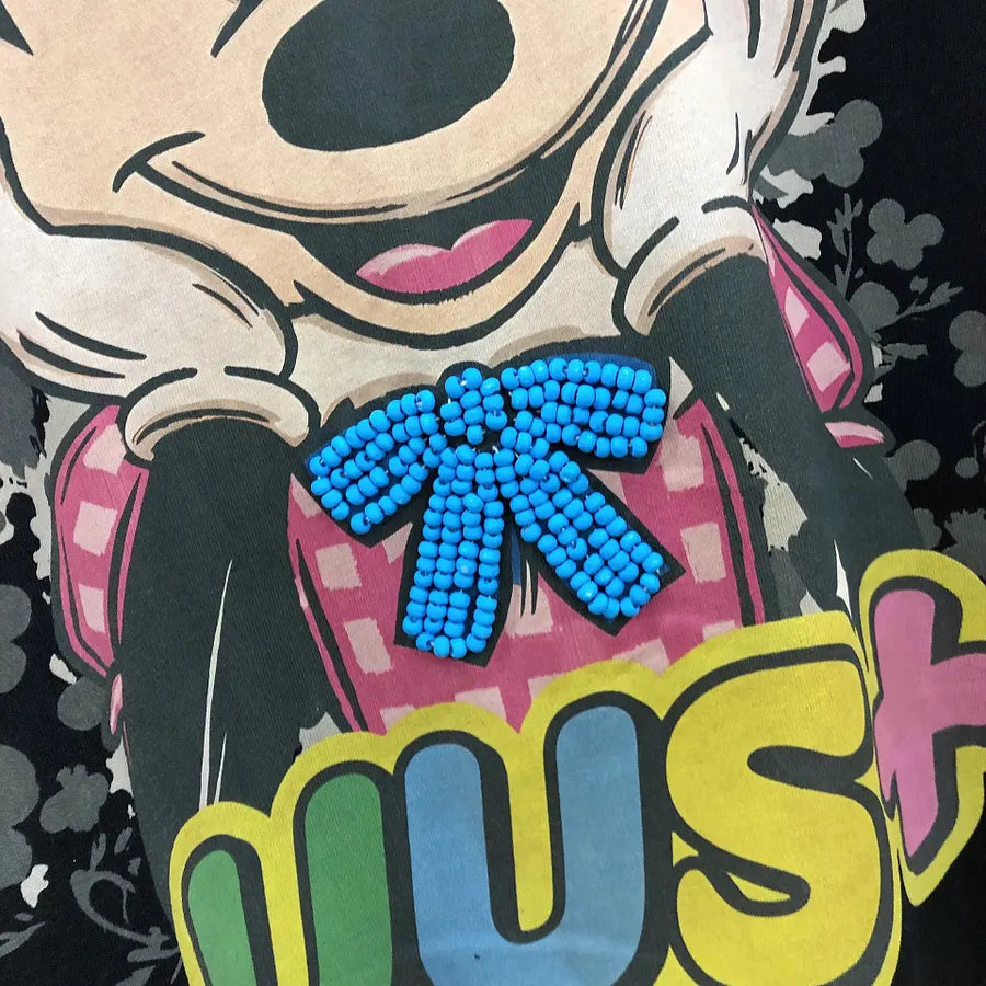 VINESU MKT04 - Cartoon Mouse Hand-Embellished Oversized Cotton T-Shirt