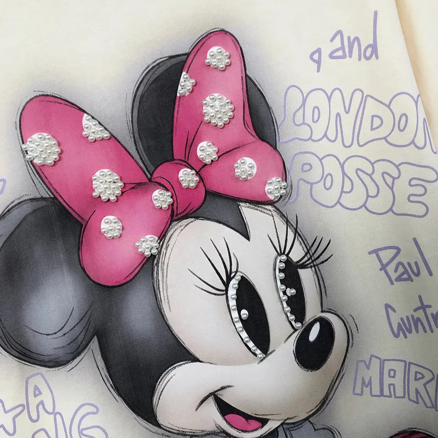 VINESU MKT05 - Playful Mouse Print Pearl-Detailed Casual T-Shirt for Women