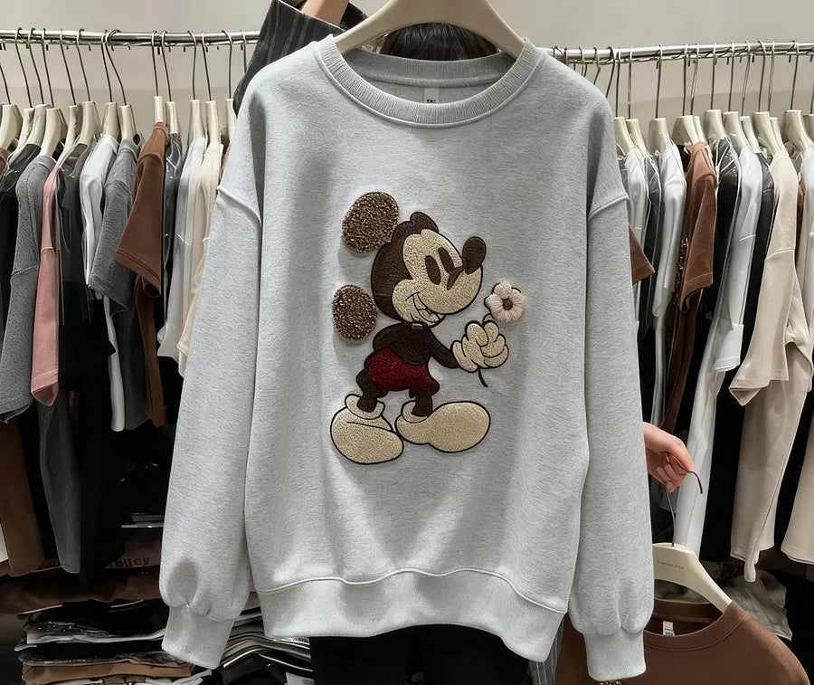 VINESU Heavy-Embellishment 3D Floral Crew Neck Sweatshirt