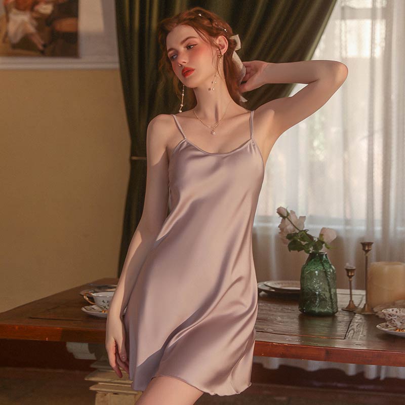 Classic Simple Solid Color Silk Nightwear Lingerie