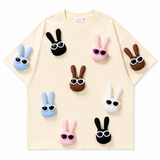 A241 - Cool Bunny Handmade 3D Appliqué T-Shirt | Sunglasses Bunny Cotton Tee (Multi Colors)