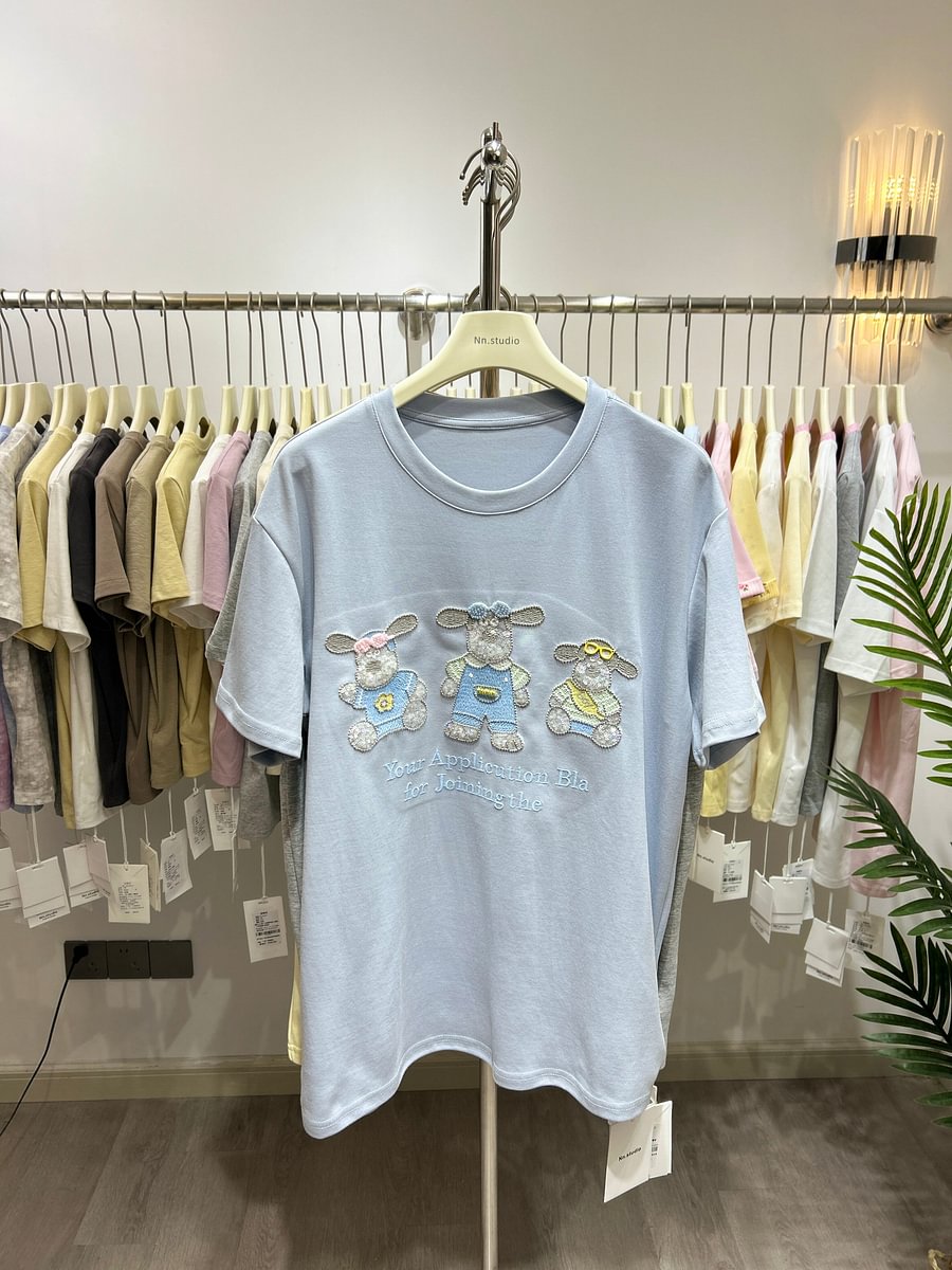 A164 - Luxury Three Bears 3D Embroidery T-Shirt - 320g Ultra-Heavyweight Cotton - Structured Boxy Fit Streetwear Top