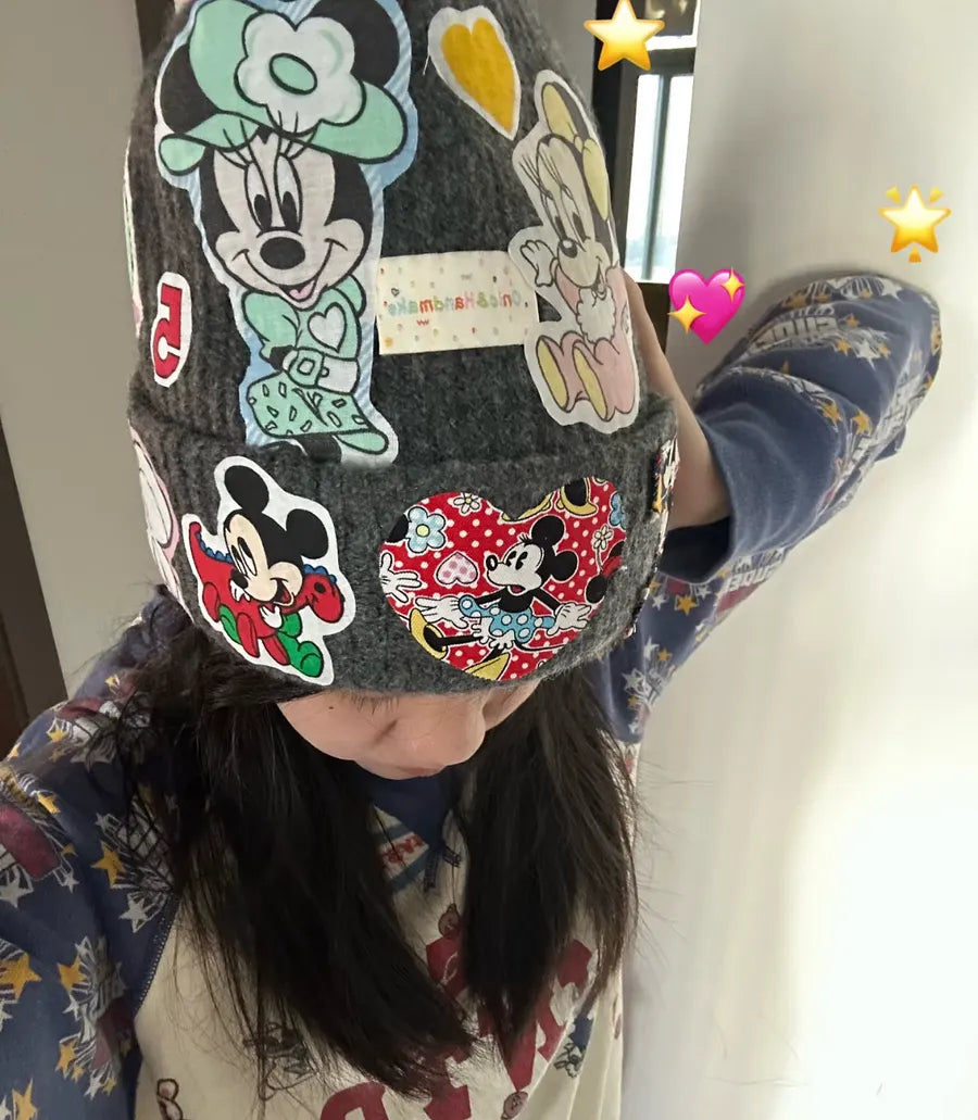VINESU Handcrafted Patchwork Bucket Hat | Y2K Vintage Cartoon Winter Beanie