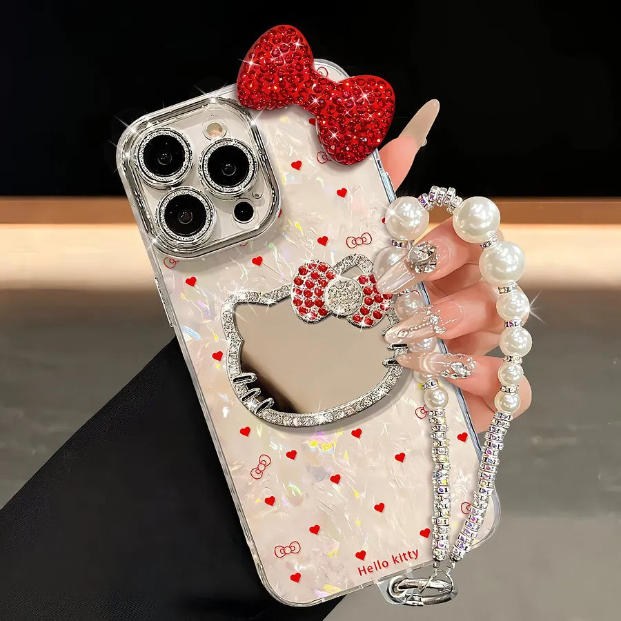 VINESU Scream - Worthy💎 Hello Kitty Rhinestone Case—Mirror & Chain In One