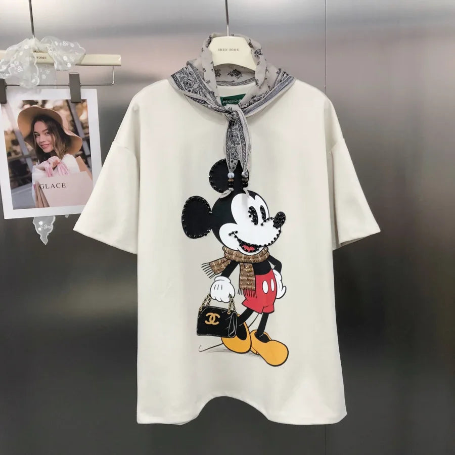 VINESU Trendy Mickey Mouse T-Shirt + Free Bandana Scarf