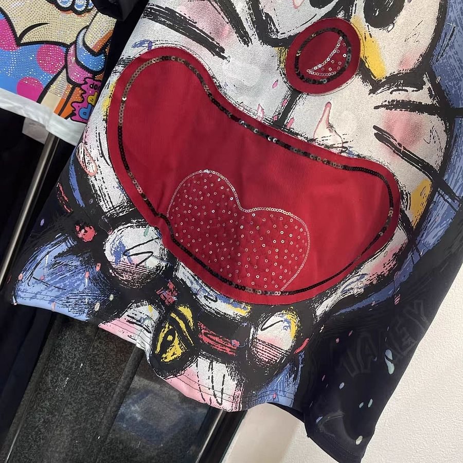 A161 - Luxury Doraemon Sequin Embroidered T-Shirt - 320g Ultra-Heavyweight Cotton Tee - Structured Oversized Boxy Fit Streetwear