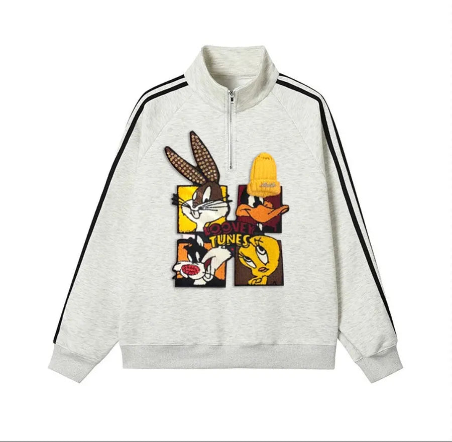 VINESU Looney Tunes - Themed Half - Zip Sweatshirt: Sporty and Cartoon - Filled