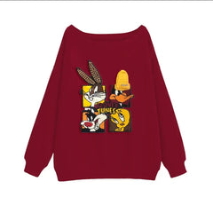 VINESU Looney Tunes - Themed Off - Shoulder Sweatshirt: Chic and Cartoon - Centric