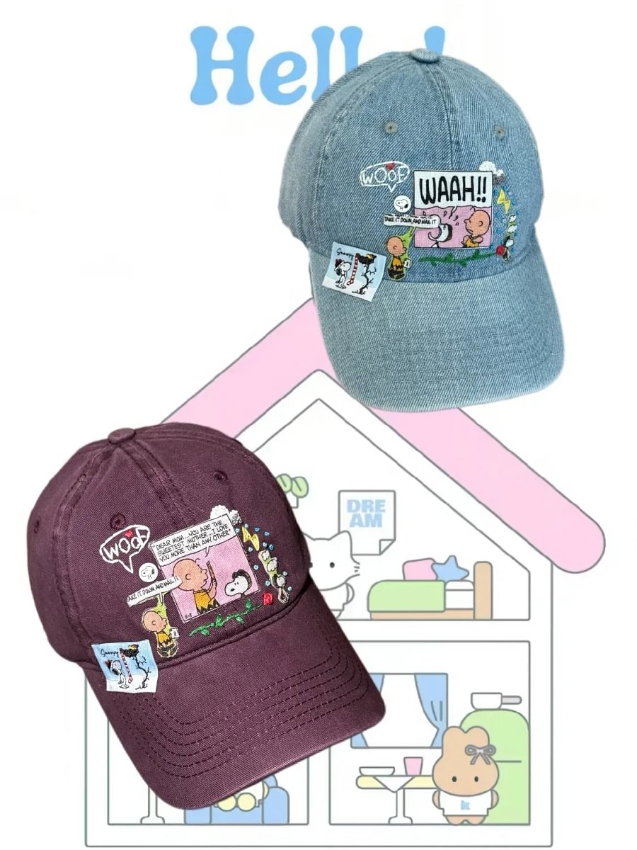 Vinesu H18 - Retro Snoopy Embroidered Baseball Cap - Vintage Washed Denim Comic Patch Hat, Aesthetic Peanuts Cartoon Dad Hat for Men & Women