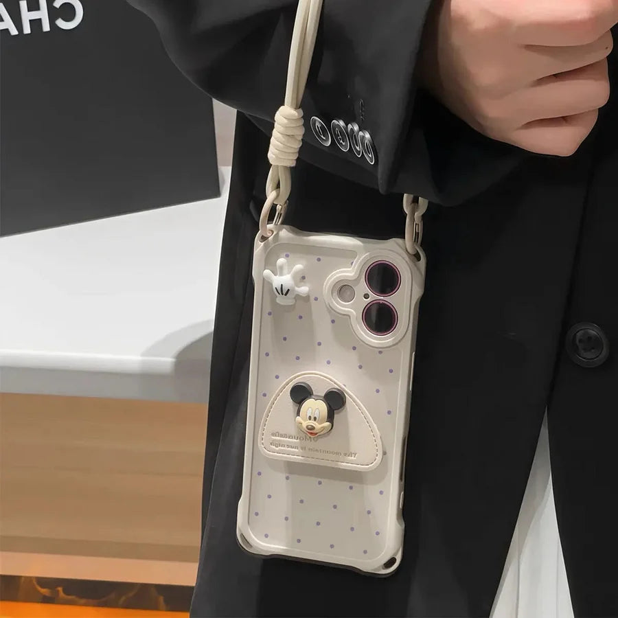 VINESU Adorable Mickey - themed Lanyard Phone Case: Cuteness Meets Practicality-White