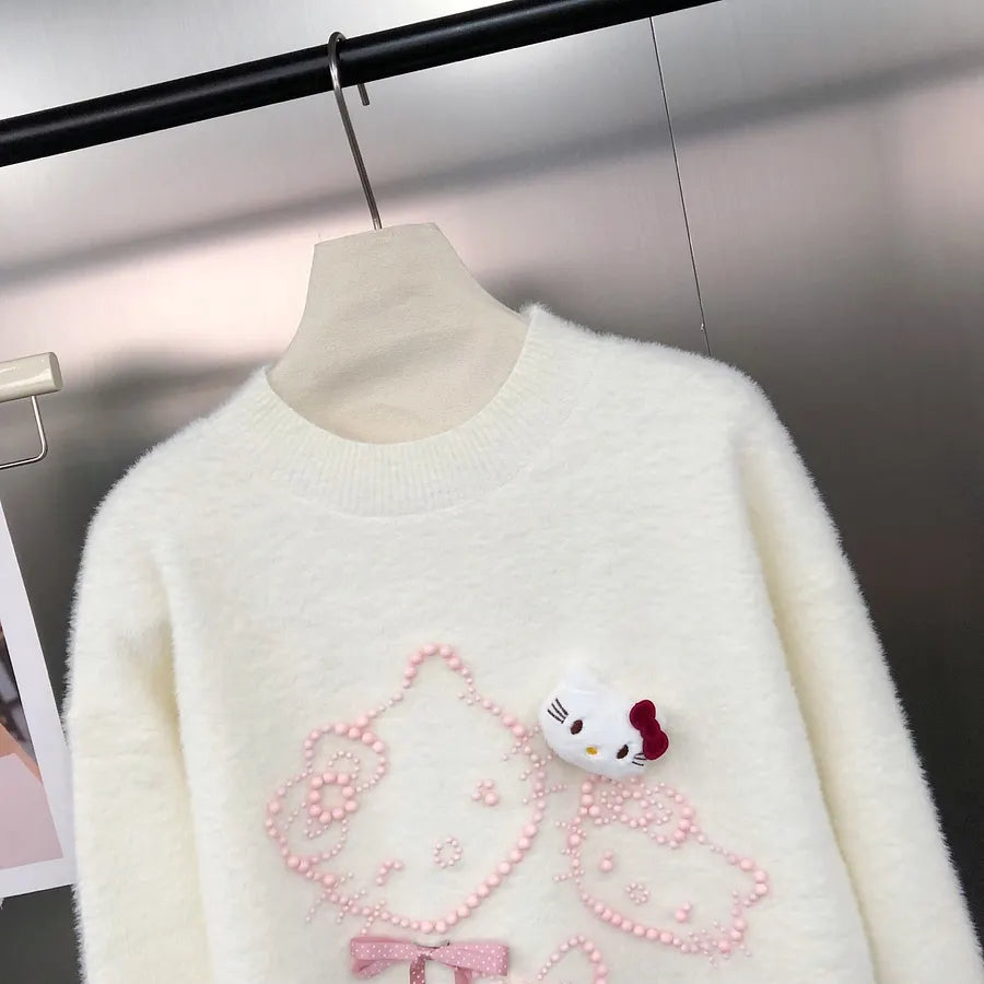 VINESU Ultra-Soft Hello Kitty Sweater with Heavy-Duty Beads 🐱