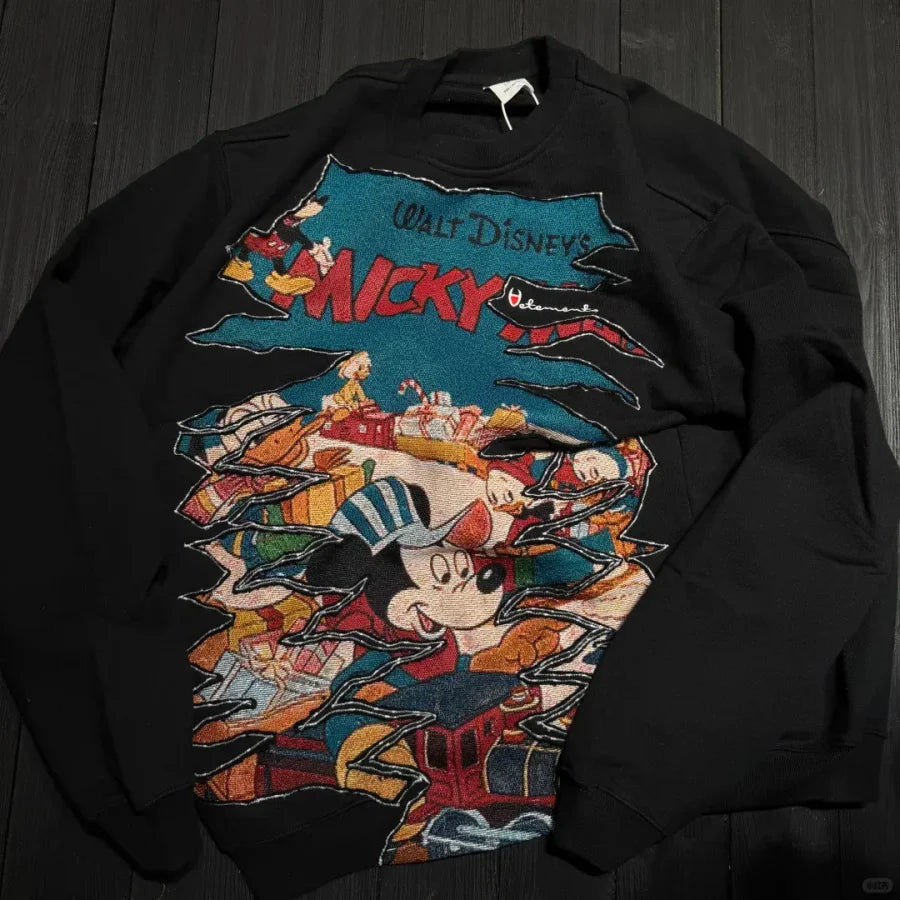 Vinesu A66 - Handmade Reworked Mickey Distressed Sweatshirt | One-of-a-Kind Festive Vintage Top