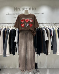 Pearl Heart Graphic Cotton T-Shirt | Oversized Embellished Statement Tee