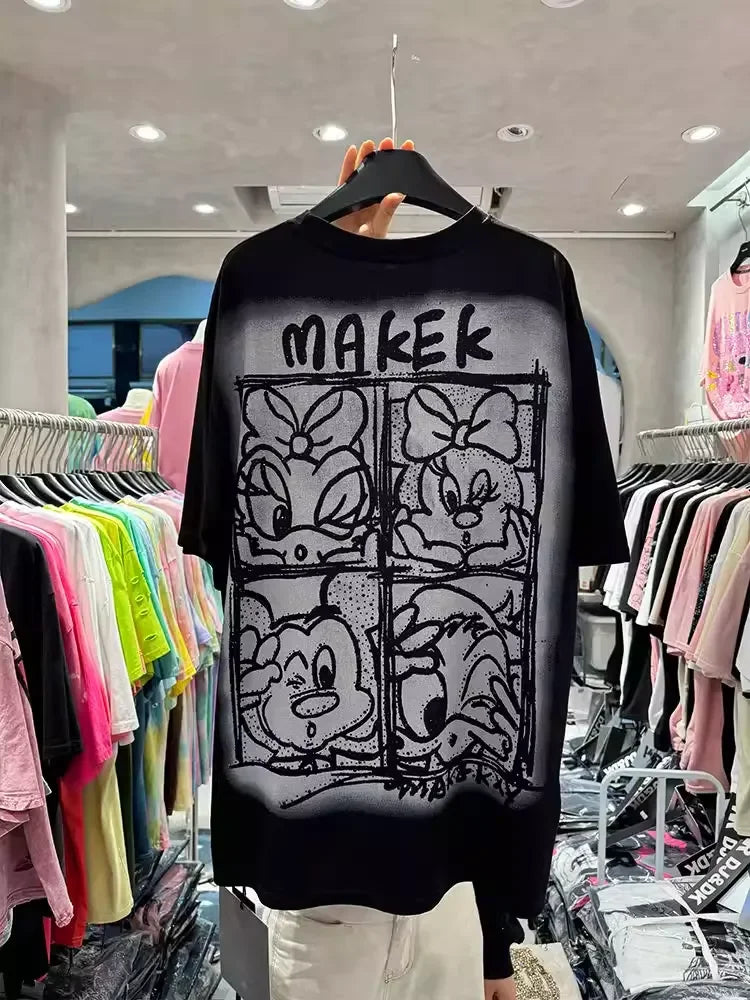 A112 - Premium Texture: Streetwear Aesthetic with Full Rhinestone Craft | Mickey & Friends Vintage Quad-Panel Oversized Tee